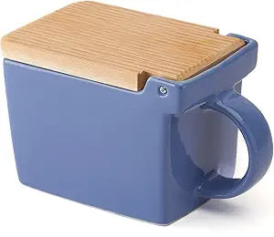 Zero Japan Bee House Premium Salt Box with Hinoki Lid - Container for Sea Salt and Spices - Elegant Cellar for Kitchen Countertop - Blueberry Blue, 16 oz