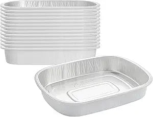 Restaurantware Takeout Container - 100 Count - Foil Lux 70 oz Aluminum Food Container, Smoothwall, Oven-Safe, Freezer-Safe - Greaseproof Foil Pans For Restaurants and Catering, White and Silver