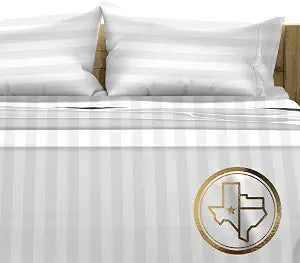TEXAS LINEN CO. 100% Egyptian Cotton Sheets King Size - 1500 Series High Thread Count King Size Bed Sheets Set (4 PC, White Stripe), 17" Deep Pocket Luxury Bedding - Couture Comfortin' Collection