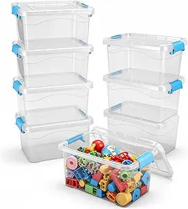 Jetec 8 Pack Clear Plastic Storage Container Bins with Lids 6.5 Qt with Blue Handles, PP Material Storage Containers, Stackable Organizer Bins for Home Office Supplies, 11.02 x 7.48 x 6.02''