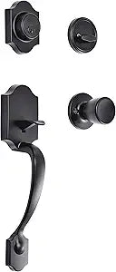 Amazon Basics Front Door Lock Set, Handleset with Tulip Knob, Level Door Handle, Exterior, Single Cylinder, Matte Black, 1-Pack