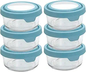 Anchor Hocking 2 Cup Glass Storage Containers with Lids, Set of 6 Glass Food Storage Containers with Mineral Blue TrueSeal Lids