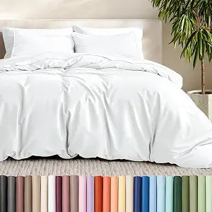 Bare Home Duvet Cover Set 1800 Ultra-Soft (Queen, White)