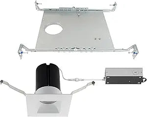 WAC Lighting Ion 2in LED Square Recessed Light with New Construction Frame-in Kit 3000K Warm White 9W 725 Lumens IC-Rated Airtight 120V-277V Universal in White
