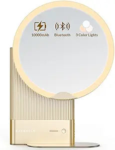 EASEHOLD Smart Vanity Makeup Mirror, Bluetooth Speaker, 10000mAh Rechargeable, 360 Ring Light, 3 Color Lighting & Brightness, 11" Large Lighted Mirror, AI Skin Analysis App for Desk, Gifts for Women