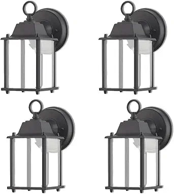 WISBEAM 4 Packs Black LED Outdoor Wall Lantern, Black Exterior Waterproof Wall Sconce for House, Aluminum Housing Plus Glass, Wet Location Rated, ETL Qualified, 3000K