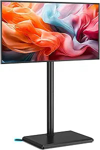 Rfiver Swivel Floor TV Stand with Mount for 32-65 inch TVs up to 88 lbs, Height Adjustable Tall TV Stand with Wood Base, Saving Space Design for Bedroom, Living Room and Corner, Max VESA 400x400mm