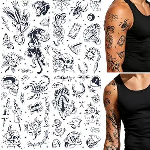 CHARLENT Old School Semi-Permanent Tattoos for Women Men