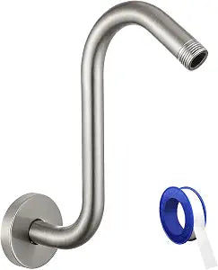 Shower Head Extension Arm with Flange, S Shaped High Rise Gooseneck Showerhead Riser Pipe, Universal Standard 1/2" Connection - Bathroom Accessory (10 Inch, Brushed Nickel)