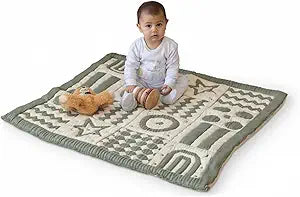 3D Soft Organic Cotton Crawling Blanket  GOTS Certified, 40x40 in Montessori Design for Motor Skill Development, Reversible, No Loose Threads  Washable & Sustainable
