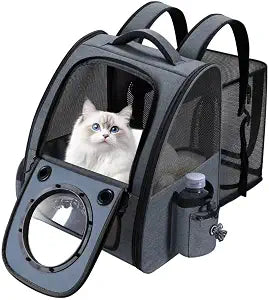 Bubble Cat Backpack Carrier, Expandable Cat Carrier Backpack,Breathable Pet Backpack for Medium Cat,Kitten and Small Puppy, Large Space,Portable Bags Foldable Dog Backpack for Traveling,Hiking(Grey)
