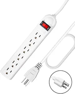 Extension Cord 6 ft - Long Power Strip Surge Protector, 6 AC Outlet Flat Plug, Wall Mount, Multi Plug Outlet Extender Desk Charging Station for Computer Home Office Dorm Room Essentials (White)