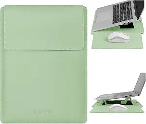 HoYiXi 15.6" Laptop Sleeve Case PU Leather with Stand Compatible with MacBook Pro 16/15.4'' MacBook Pro 15, Mac Air 15/ Dell, Matebook,Asus,15-16'' Laptop Bag,(Patent Pending),Green