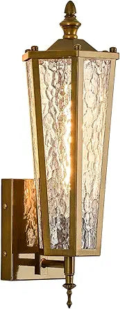 Outdoor Wall Sconce, Hexagon Vintage Gold Exterior Light Fixture with E26 Sockets & Glass, Waterproof Porch Lantern Wall Mount Lighting for Garage,Patio,Front Door,House