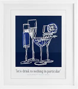 Blue Drink Toast Phrase, 13 x 16 Inch Framed Print Under Glass