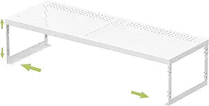 Jojocross Adjustable Stackable Metal Storage Shelf Organizer - Expandable Wire Rack with Perforations for Kitchen, Pantry, Bathroom, Cabinet & Office-Compact, Durable & Sturdy (1PACK/Medium/White)