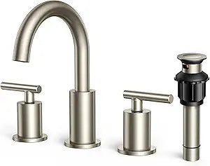 FORIOUS Brushed Nickel Bathroom Faucet 3 Hole Vanity with Metal Pop Up Drain and 24" Supply Lines, 2 Handle 8 Inch Widespread Faucet for Bathroom Sink 3 Hole Brushed Nickel with 360 Swivel Spout