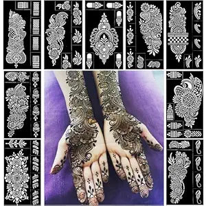 Pack of 9 Henna Tattoo Stencil Kit for Women