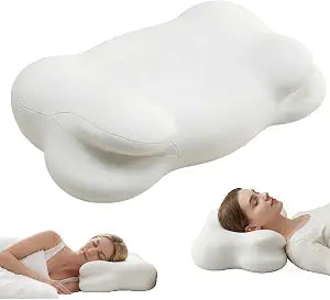 Cloud Pillow, Ergonomic Memory Foam Cervical Neck Support Pillow with Breathable Pillowcase, Adjustable Dual-Height Design for Side Back Stomach Sleepers (White)
