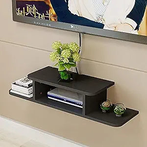 BiJun Floating TV Shelf, Floating Shelves for Wall Entertainment Center Floating TV Stand Wall Mounted Media Console Router DVD Shelf for PS4/Cable Box/DVD Players/Game Media (Black, 35.4)