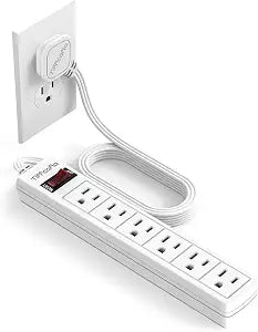 TiFFCOFiO Flat Plug Power Strip, 5 FT Flat Extension Cord, 6 Outlets with 600J Surge Protection, Wall Mountable for Home and Office