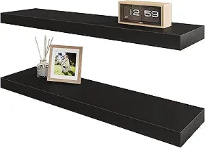 BAMEOS Floating Shelf,24 in Wall Shelf,Decor Wall Mounted Shelves,Hanging Shelf Set for Bathroom Kitchen Living Room Bedroom Storage,Black