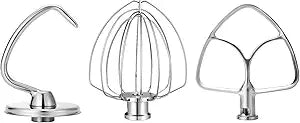 Wiselet Stainless Steel Accessories for KitchenAid 4.5-5 Qt Tilt Head Stand Mixer, Includes 6 Wire Whisk, Flat Beater, Dough Hook for KitchenAid, Dishwasher Safe and Heavy Duty, Fits for KSM45, KSM150