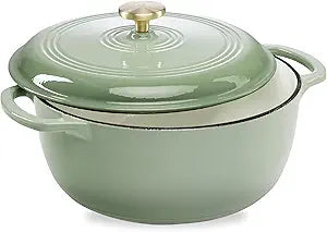 Best Choice Products 7.5 Quart Enamel Cast-Iron Round Dutch Oven, Family Style Heavy-Duty Pre-Seasoned Cookware for Home, Kitchen, Dining Room, Oven Safe w/Lid, Dual Handles - Sage Green
