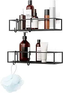 Umbra Cubiko Shower Shelf, Metal Floating Shelves with Adhesive Mounting Strips, 2-Pack, Black