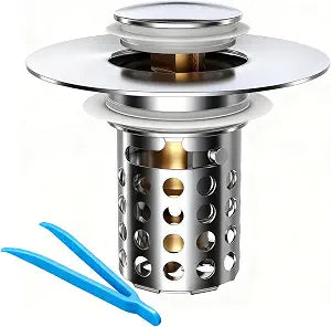 Beruth Bathroom Sink Stopper Hair Catcher, 304 Stainless Steel Pop Up Drain Strainer for 1.1''~2.36'' Basin, Upgraded Silent & Odor-Proof Design, Removable Filter Basket & Easy InstallAll Metal