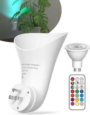 Plug in GU10 Wall Uplighter Lamp with Timer & Memory Function, Spotlights with GU10 Socket, Plugin Wall Wash Lamp with Remote Control, Indirect Lighting Inside (LED RGB Bulb Included)