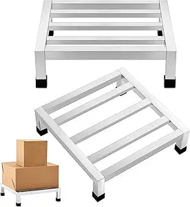 MorningRo 2 Pack Dunnage Rack 13.8" Long x 13.8" Wide, 3.9" Height Stainless Steel Shelf 1000+ Pound Capacity Commercial Food Floor Rack for Restaurants Kitchens Garages and Vehicles