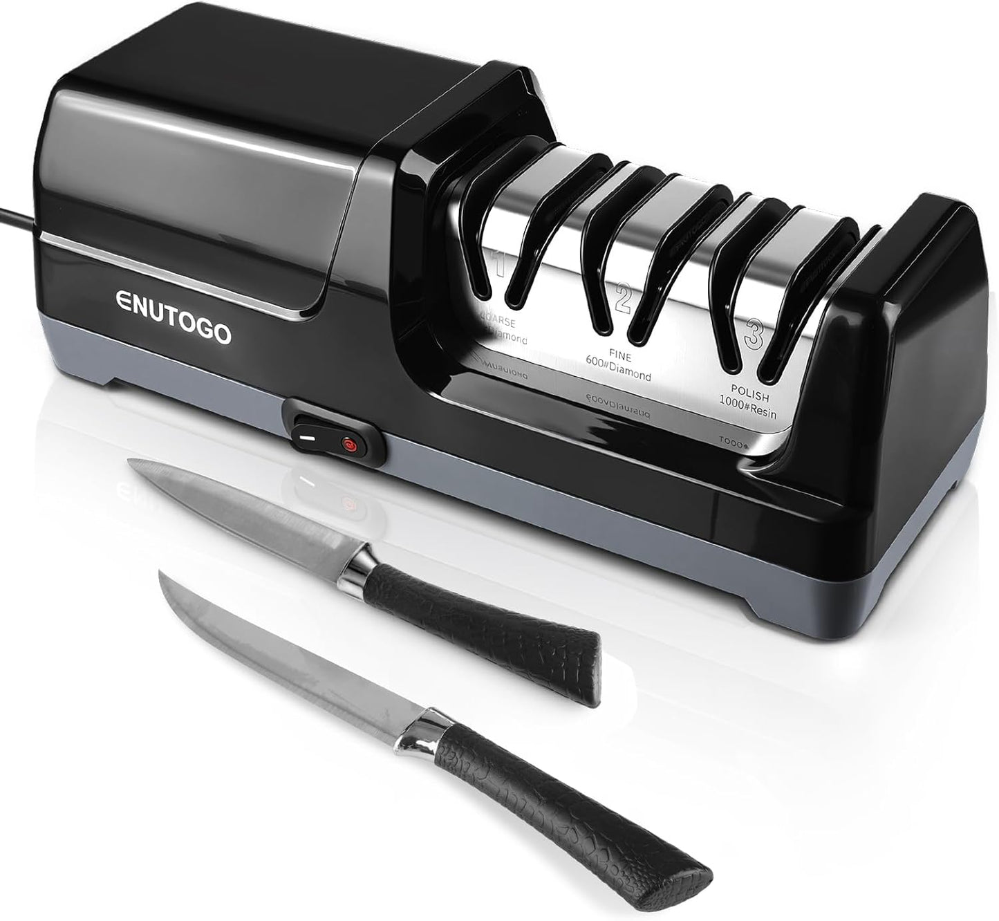 Knife Sharpener, Professional 3-Stage Electric Knife Sharpener for Kitchen Knives, 100% Diamond Abrasive for 20 Precision Angle Guide, Quickly Sharpening and Polish Blades
