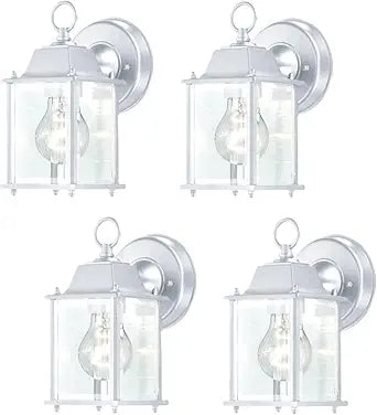 WISBEAM 4 Packs White Outdoor Wall Lantern, Black Exterior Waterproof Wall Sconce for House, Aluminum Housing Plus Glass, Wet Location Rated, ETL Qualified, Bulbs Not Included