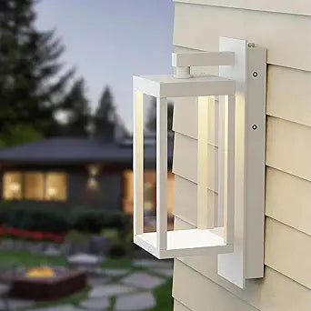 Dusk to Dawn Outdoor Wall Light White LED Exterior Light Fixture for House,15in Porch Light Outdoor Wall Mount Sconce with Clear Glass for Garage Front Door Garden Patio,13W 800LM
