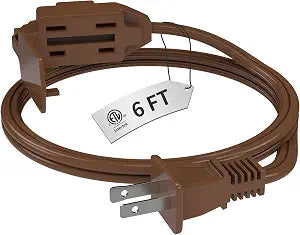 PLUGTUL Indoor Brown Extension Cord 6 Feet | 3-Outlet Household Extension Cord, 2 Prong, 16Gauge, 3 Polarized Outlets with Safety Cap, 16/2 SPT-2 ETL Listed
