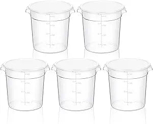 5 Pcs 4 Qt Food Storage Container Bucket with Lids for Proofing Dough Rise Bread, Clear Round Flour Container Bucket for Kitchen or Restaurant Food Storage (White)