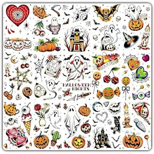 CHARLENT Halloween Temporary Tattoos for Adults & Kids, Old School Style