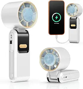 Hantan Portable Handheld Turbo Fan with Ice Cooling, Speed (1-199), 5500mAh Battery, Rechargeable Personal Fan for Travel, Outdoor, Camping, Hiking, Built-in Charging Cable, White