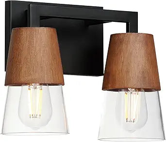 Maxim Lighting Carpenter 2-Light Bath Vanity Light | Walnut/Black Steel Finish | Clear Wood/Glass Shade | Transitional Indoor Light Fixture | Ideal for Bathrooms & Powder Rooms | 21622CLWNBK