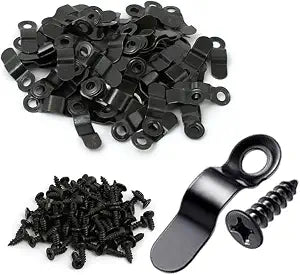 100Pcs Picture Frame Turn Buttons, 0.91 inch Metal Bow Shape Photo Frame Hardware Backing Clips with Screws, Picture Frame Fasteners Parts for Hanging Pictures, Photos, Drawing and Posters (Black)