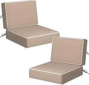 5" Thicker Outdoor Chair Cushions 2 Sets 24" *24" Waterproof Patio Chair Cushions for Outdoor Furniture w/Removable Cover 30D High Density Sponge Filling Thicken Patio Furniture Cushion w/Handle &Ties