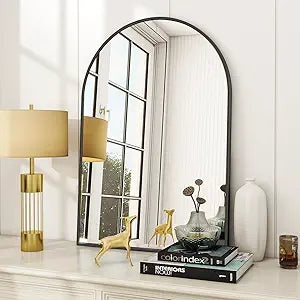 VooBang Arched Wall Mirror, 24 x 36 inch Arch Bathroom Mirror, Wall Mounted Vanity Mirror with Arch Metal Frame, Modern Bathroom Vanity Mirror for Bedroom, Living Room, Hanging or Leaning, Black