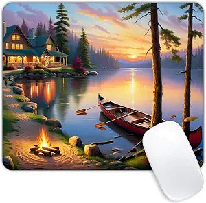 Square Mouse Pad Canoe Lake,Gaming Mouse Pads for Desk,Soft Computer Waterproof Non-Slip Mouse Mat