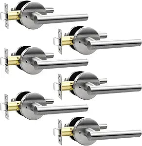 Orger 6 Pack Privacy Interior Door Handles for Bathroom and Bedroom, Stain Nickel Door Lock Handles, 304 Stainless Steel Keyless Door Knobs for Right & Left Sided