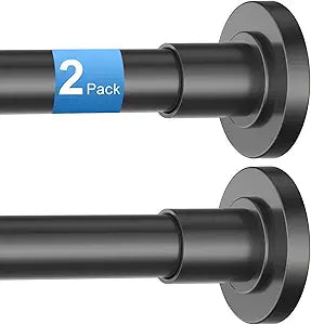 CorkLatta 2 Pack Black Shower Curtain Rod 31 to 68 Inch,1 Inch Diameter Adjustable Spring Tension Stainless Steel Telescopic Rod,Easy Install,No Rust