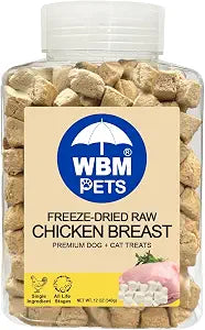 WBM Pets Freeze Dried Dog Treats | Chicken Breast, Single Ingredient | Premium Quality | Grain Free Training Treats for Dogs & Cat, 12 oz Plastic Jar