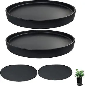 Yukfona Ceramic Plant Saucer Pot Tray 2 pack-12 Inch, Planter Saucers 4 5 6 7 8 9 10 11 12 Inch for Indoors Outdoor, Durable Sturdy Flower Drainage Tray for Glazed Pots Base (12.5 Inch-2-Black)