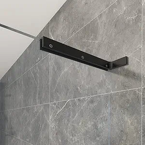 LukLoy Fixed Glass Support Bracket Stabilizer Brace, Frameless Glass to Wall Clamp Shower Glass Support Bar L Shape Mounting Bracket, No-Drill-in-Glass. (Glass on Left, Matte Black)