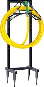 Artigarden Outdoor Garden Hose Holder Freestanding with 4 Spikes, Heavy Duty Metal Water Hose Reel Stand Hanger Rack Organizer Holds Storage 150ft Hose for Outside Yard Lawn, Black